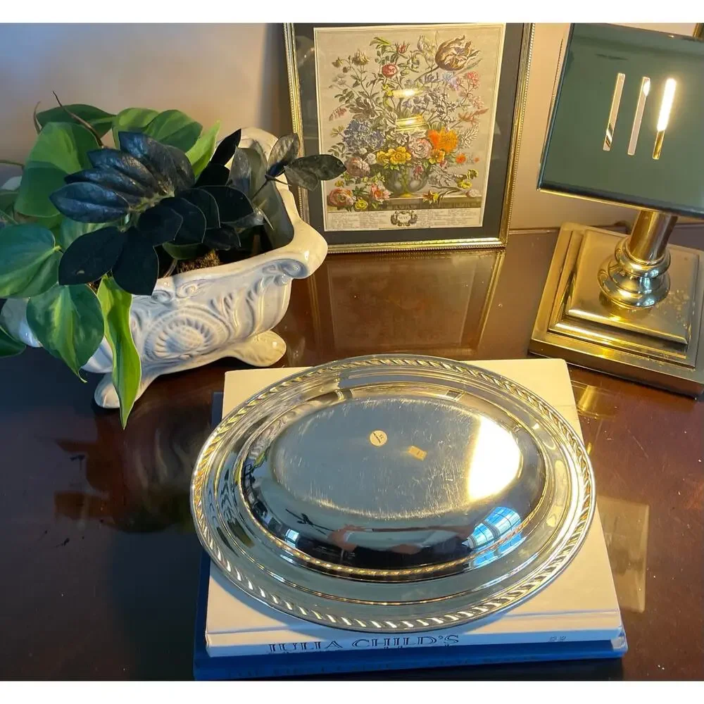 Vintage Silver-Plated Oval Serving Platter – Rope Edge